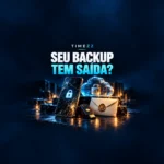 Celular com tela quebrada, nuvem com cadeado, chave de segurança e envelope no centro da imagem, sob o texto Seu backup tem saída?